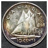 1945 Canada 10 Cents Silver Dime GEM BU Toned