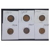 6 Nice Indian Head Cents in Holders