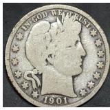 1901 Barber Silver Half Dollar