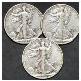 3 Nice Walking Liberty Silver Half Dollars