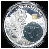 2024 2oz .999 Silver Year of the Dragon Jade 24k G