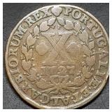 1727 Portugal 10 Reis Copper Coin High Grade