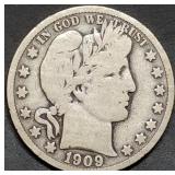 1909-S Barber Silver Half Dollar VF