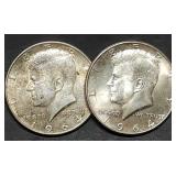 2 BU Toned 1964 Kennedy 90% Silver Half Dollars