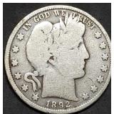 1892 Barber Silver Half Dollar, First Year Coin