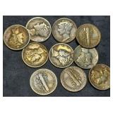 10 Nice Mercury Silver Dimes