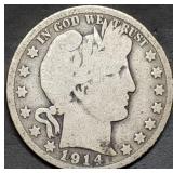 1914-S Barber Silver Half Dollar