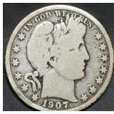 1907-O Barber Silver Half Dollar