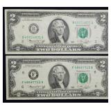 Pair of 1976 $2 FRN Banknotes Nice