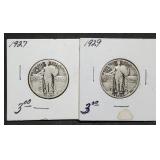 1927 & 1929 Standing Liberty Silver Quarters