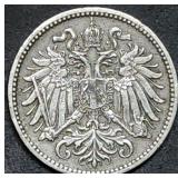 1910 Austria 10 Heller Coin Nice