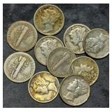 10 Nice Mercury Silver Dimes