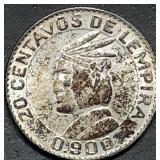 1932 Honduras 20 Centavos Gem BU Toned Rare