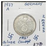 1937 A Nazi Germany 2 Marks Silver Coin