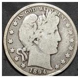 1894 Barber Silver Half Dollar, Better Date