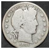 1894-S Barber Silver Half Dollar Nice Coin
