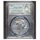 2021 Peace Silver Dollar PCGS MS70 Adv Release