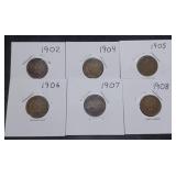 6 Nice Indian Head Cents in Holders