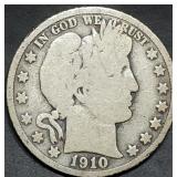 1910 Barber Silver Half Dollar Better Date
