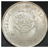 1953 Mexico 5 Pesos .720 Silver Coin 28g Hidalgo