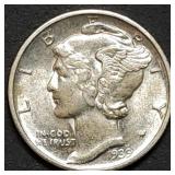 1939-D Mercury Silver Dime Gem BU Split Bands