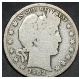 1902-S Barber Silver Half Dollar