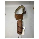 Hand Tooled Brown Leather Gun Belt & Holster