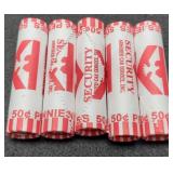 (5) Bank Rolls 2009-D L. Cents BU "Log Cabin"