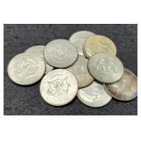 (10) 40% Silver K. Half Dollars