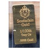 Scottsdale Gold 1/100th Troy Oz. .9999 Gold Bar