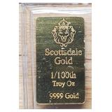 Scottsdale Gold 1/100th Troy Oz. .9999 Gold Bar