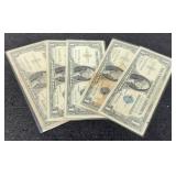 (5) 1957 $1 Silver Certificate Notes inc/ 1 Star