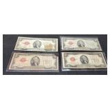 (4) 1928 $2 Red Seal Notes, Not So Nice
