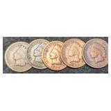 (5) 1894 Indian Head Cents