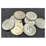 (9) 40% Silver K. Half Dollars