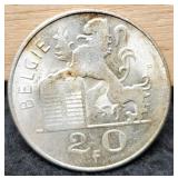 1953 Belgium 20 Francs Silver 83.5%/8 G