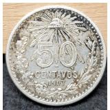 1907 Mexico 50 Centavos Silver 80%/12.5 G