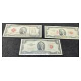 (3) Different $2 Red Seal Notes: 1928, 53, 63