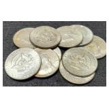 (10) 40% Silver K. Half Dollar