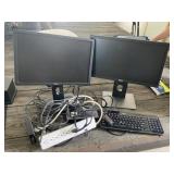 Computer Monitors, Keyboard, Power Strip