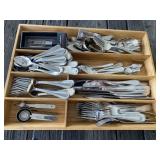 Stainless Flatware in Wood Tray