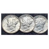 3 Choice BU Mercury Dimes: