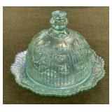 Carnival Glass Rose Pattern Butter Dish