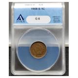 1908-S Slab Indian Head Cent ANACS G6