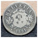 1851 Helvetia 20 Rappen 50% Silver