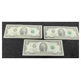 3- 1995 $2 Notes Unc./Consecutive Numbered