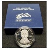2009 Proof Silver Dollar Comm. "Louis Braille" w/