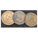 3 Canada Large Cents: 1907, 17, 18