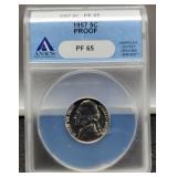 1957 Slab Proof Nickel ANACS PF65