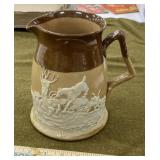 Horse Motif Stoneware Pitcher